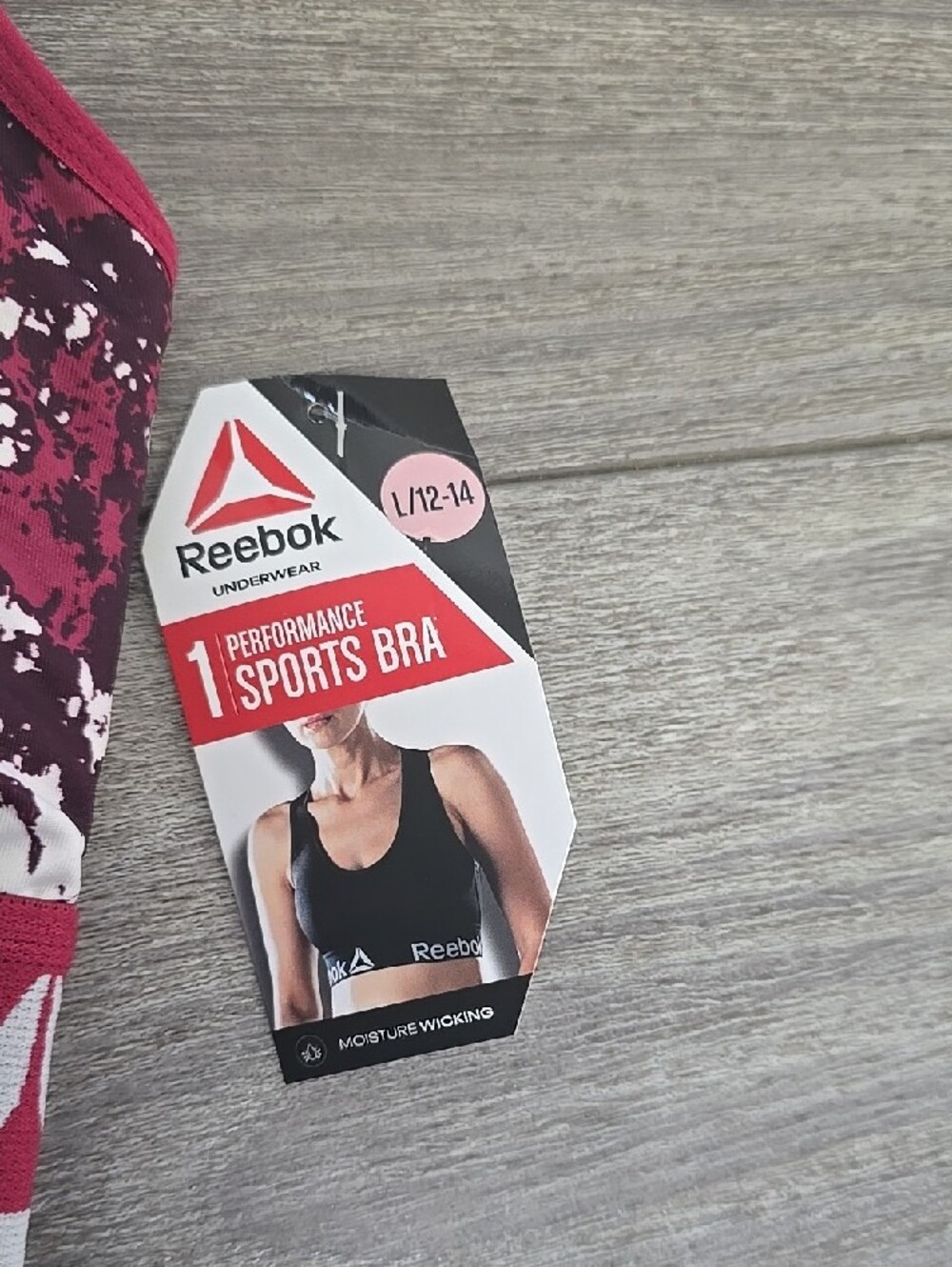 Reebok Maroon and White Patterned Racerback Sports Bra With Removable Pads - Picture 2 of 6